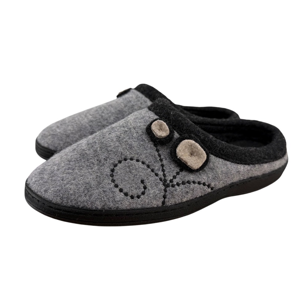 Acorn Womens Gray Boiled Wool Mule Slippers Fleece Lined Clog Shoes Size 6.5-7.5